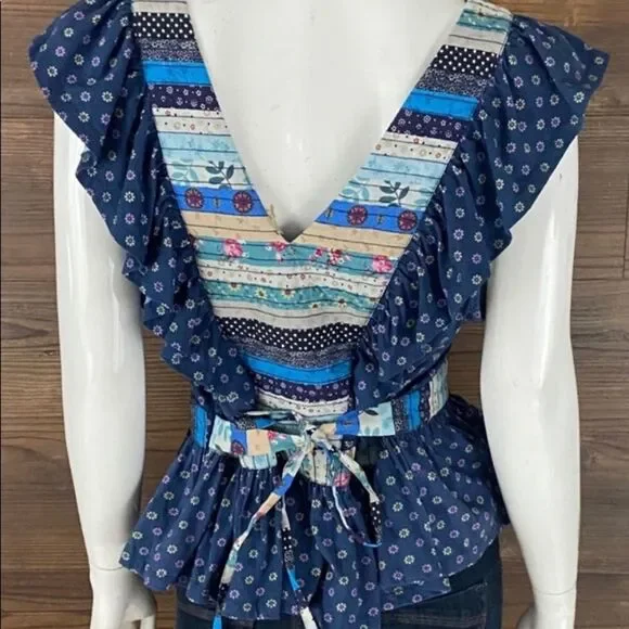 Free People NWT Let Me Be Ruffled Patchwork Top